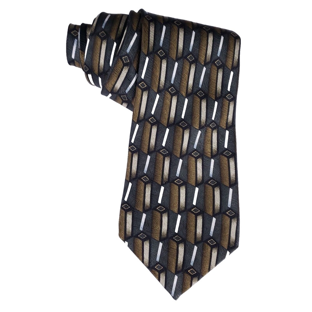 Louis Roth Geometric Silk‎ Necktie Mens Brown Black Diamond Pattern Business Tie